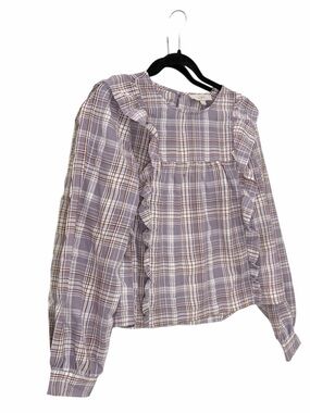 LOFT Plaid Ruffle Blouse – Size Medium 🤍✨